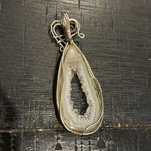 Silver Geode Freeform Pendant for Necklace​​